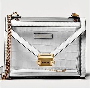 MICHAEL KORS Whitney Large Clear and Leather Convertible Shoulder Bag  With COA